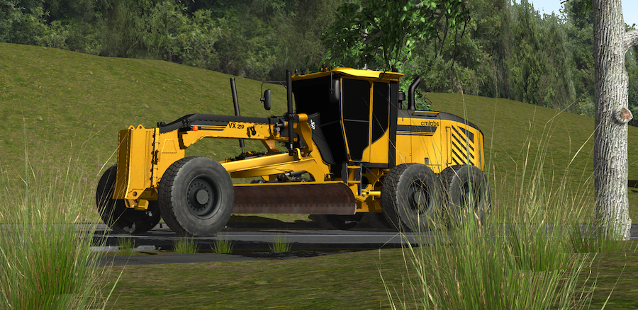 Motor-grader-simulator diggers digging up the road