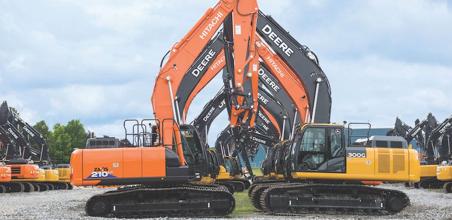 mini excavator on slope