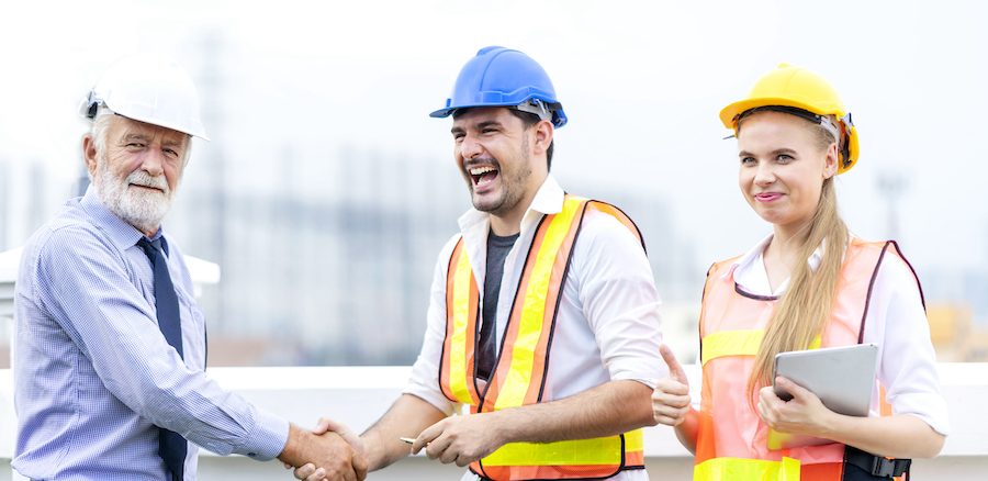 Professional,Engineer,Making,Handshake,With,His,Contractor,Partner,,Inspector,Project