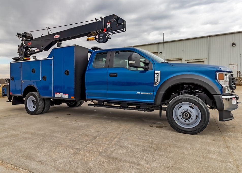 Service trucks act as mobile workshops equipped with cranes, compressors, and storage systems—allowing technicians to perform repairs directly in the field without returning to a shop. Photo Credit: Summit Truck Bodies