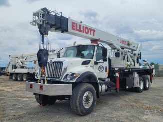 Boom trucks use telescopic or articulating booms mounted on a truck chassis to lift materials and personnel to elevated work areas. Their load capacity and reach are determined by manufacturer load charts that must be followed for safe operation. Photo Credit: Scott Powerline and Utility Equipment, LLC