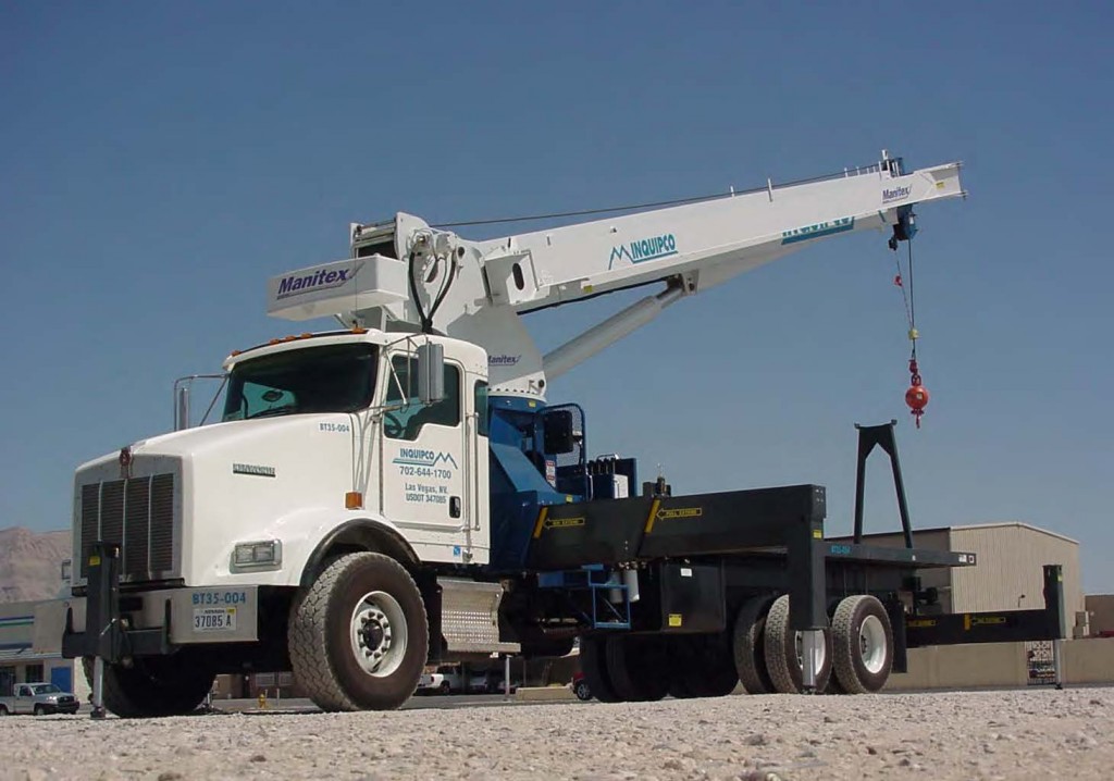 Boom trucks travel easily on roads and reach job sites fast, making them ideal for lighter lifting work. They can lift up to about 50 tons and reach working heights of more than 160 feet. Photo Credit: Inquipco