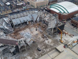 Safe large-scale demolitions begin with structural analysis and detailed sequencing to prevent collapse hazards. Crews ensure debris zones are clearly marked and use dust suppression systems to protect nearby environments and workers. Photo Credit: Veit