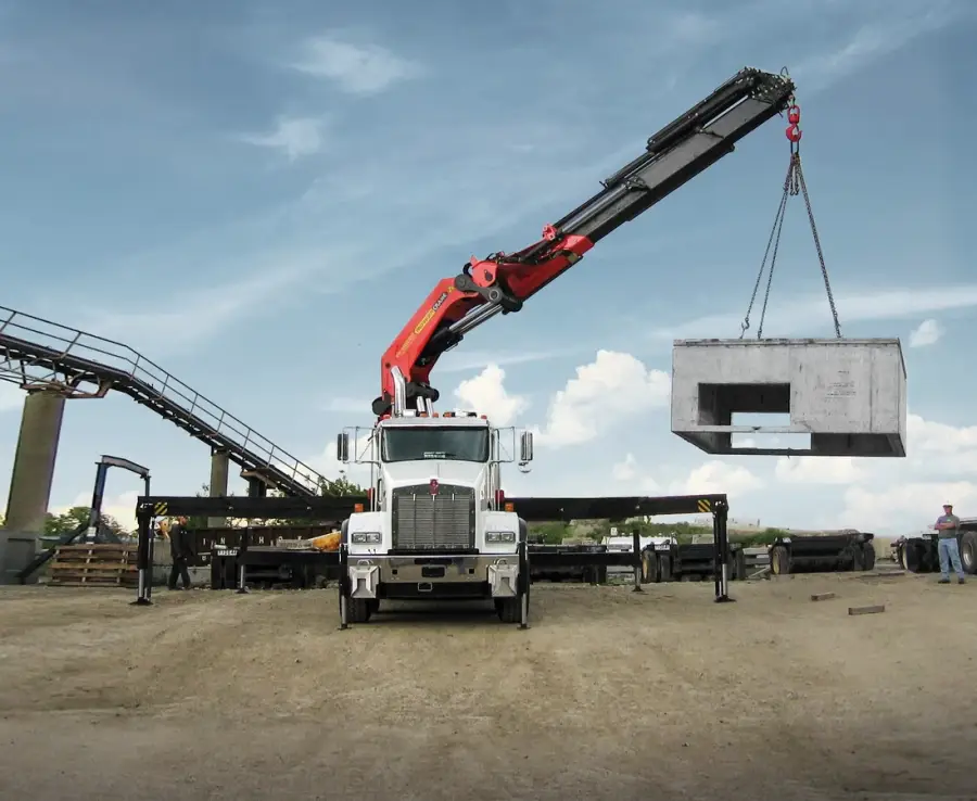 Knuckle boom cranes are built to handle heavy precast materials with ease, which helps crews move larger loads safely and efficiently. This strength and control let you deliver every precast piece with precise placement on the job site. Photo Credit: PALFINGER AG