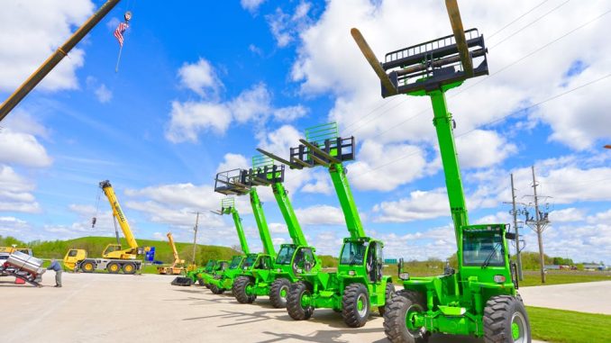Telehandlers can lift and place materials at heights and distances unreachable by standard forklifts due to their telescopic boom design. Their ability to work on rough terrain makes them ideal for outdoor construction sites. Photo Credit: Imperial Crane