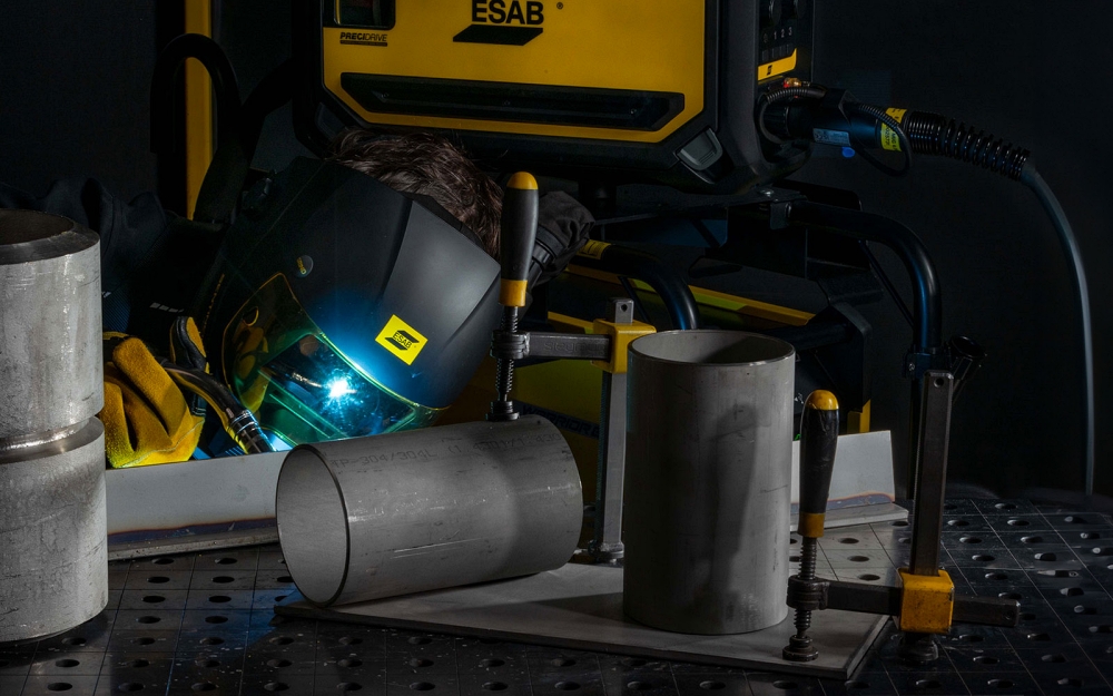 Industrial welding power sources with higher duty cycles help maintain consistent output during long, multi pass repairs. This leads to deeper penetration and reduces the chance of premature weld failure. Photo Credit: ESAB