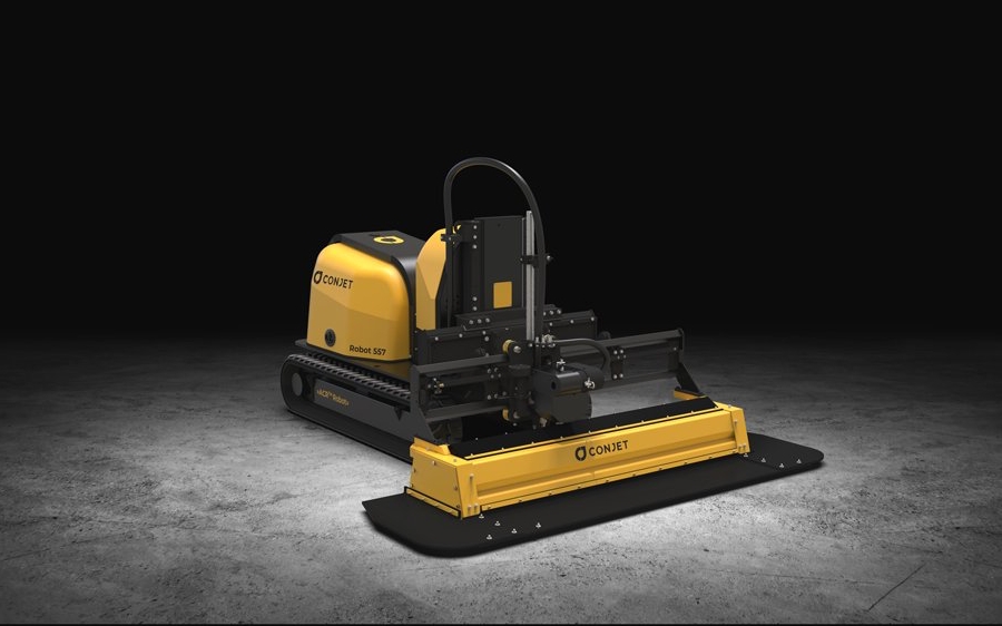 Robotic hydrodemolition systems allow operators to control removal depth and patterns with high accuracy. This consistency reduces over-removal, rework, and overall repair time on large infrastructure projects. Photo Credit: Conjet