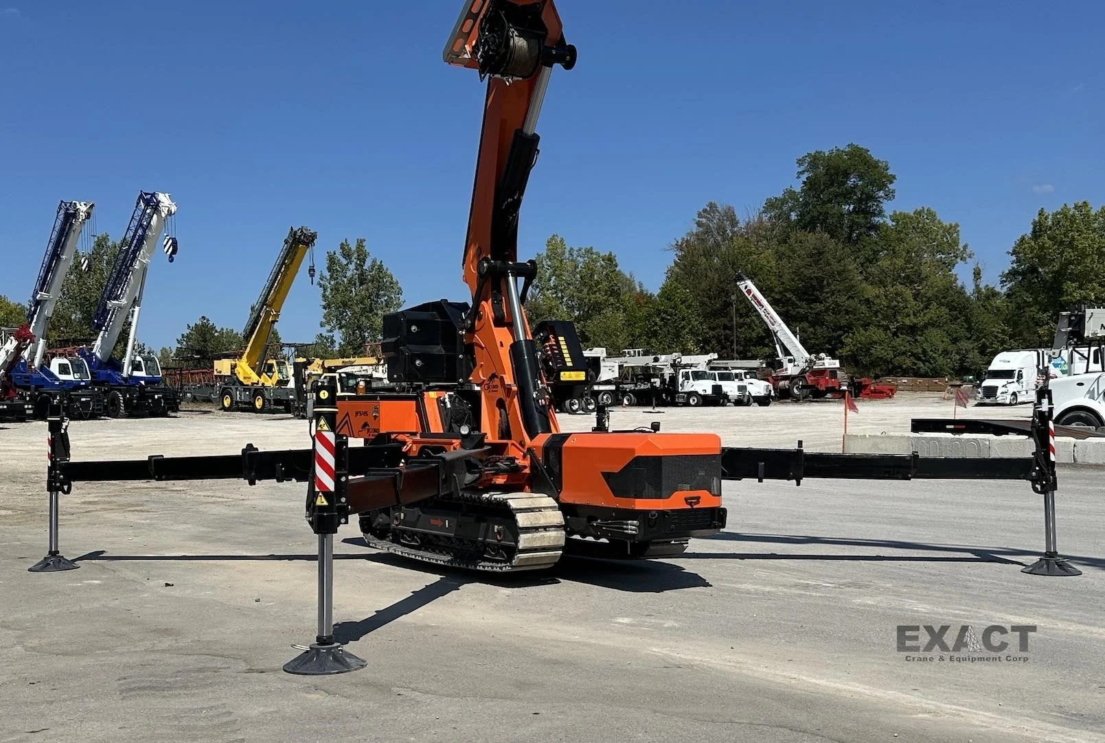 Some spider cranes are available with electric power systems for indoor construction work. These models help reduce emissions and noise levels inside occupied buildings and industrial facilities. Photo Credit: Exact Crane & Equipment Corp