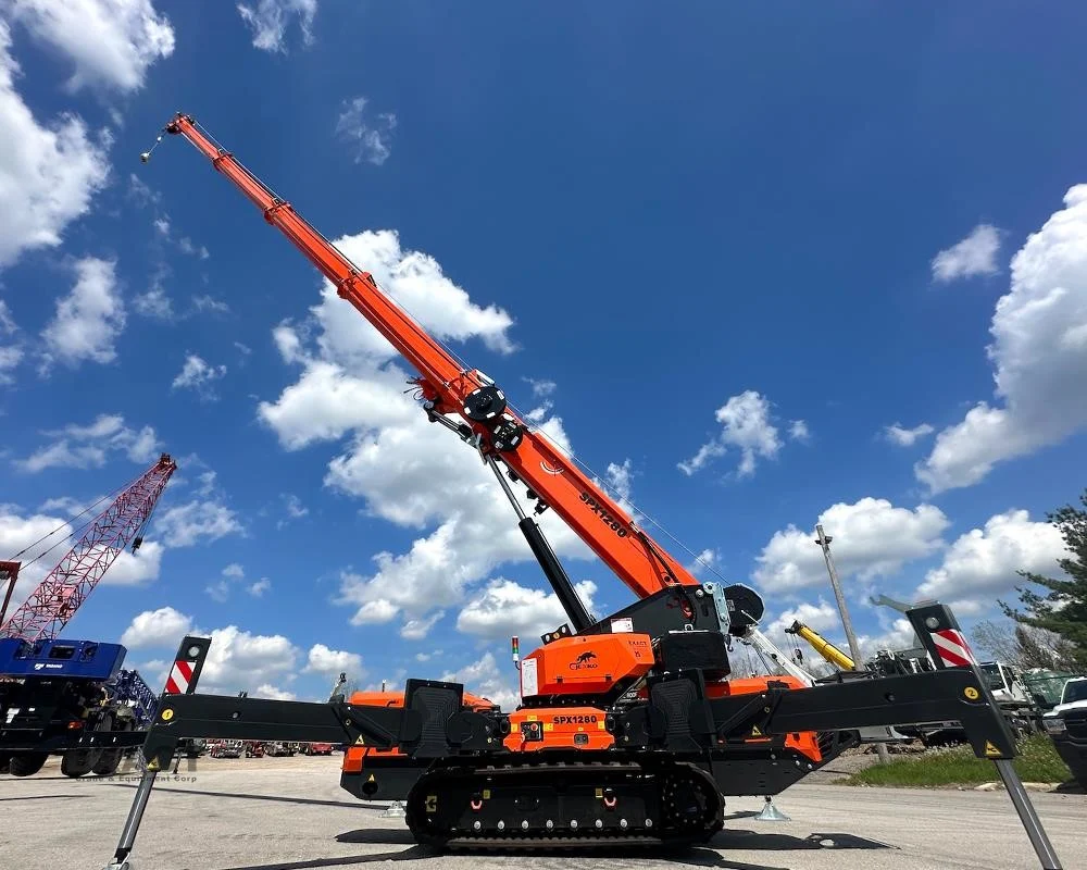 Contractors often use spider cranes for glass installation, HVAC placement, and industrial maintenance projects. Their precise lifting controls help crews position materials safely in restricted environments. Photo Credit: Exact Crane & Equipment Corp