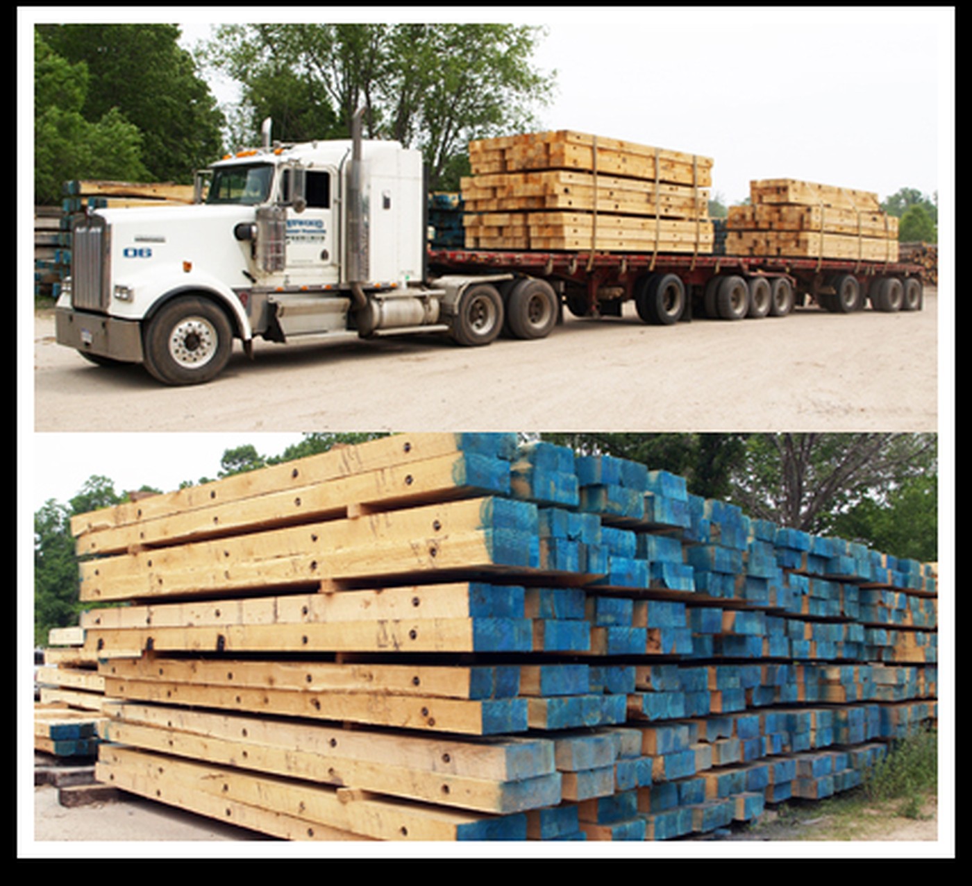Hardwood crane mats stacked and loaded for transport