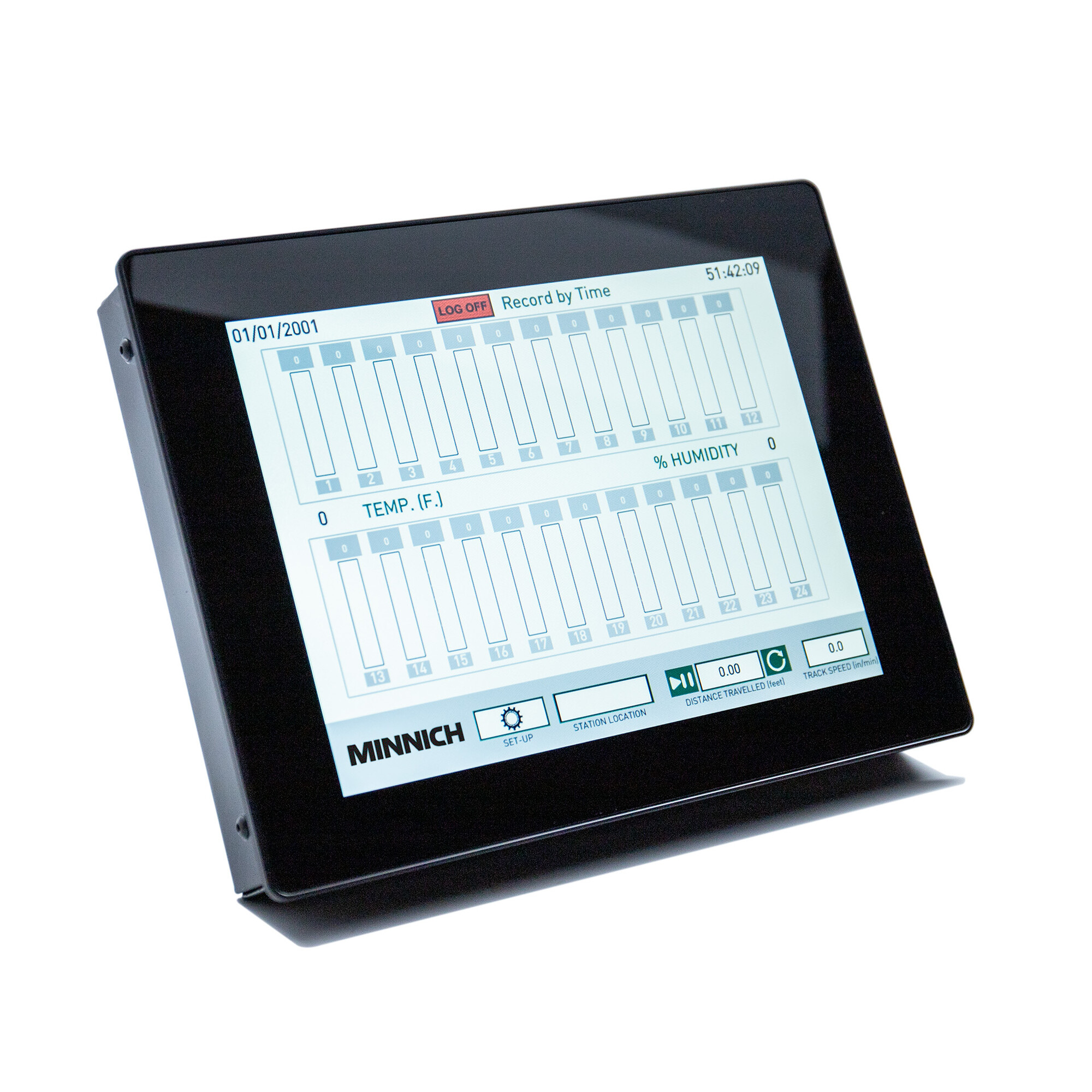 Industrial touchscreen vibration monitor showing per-head channels for a slipform paver