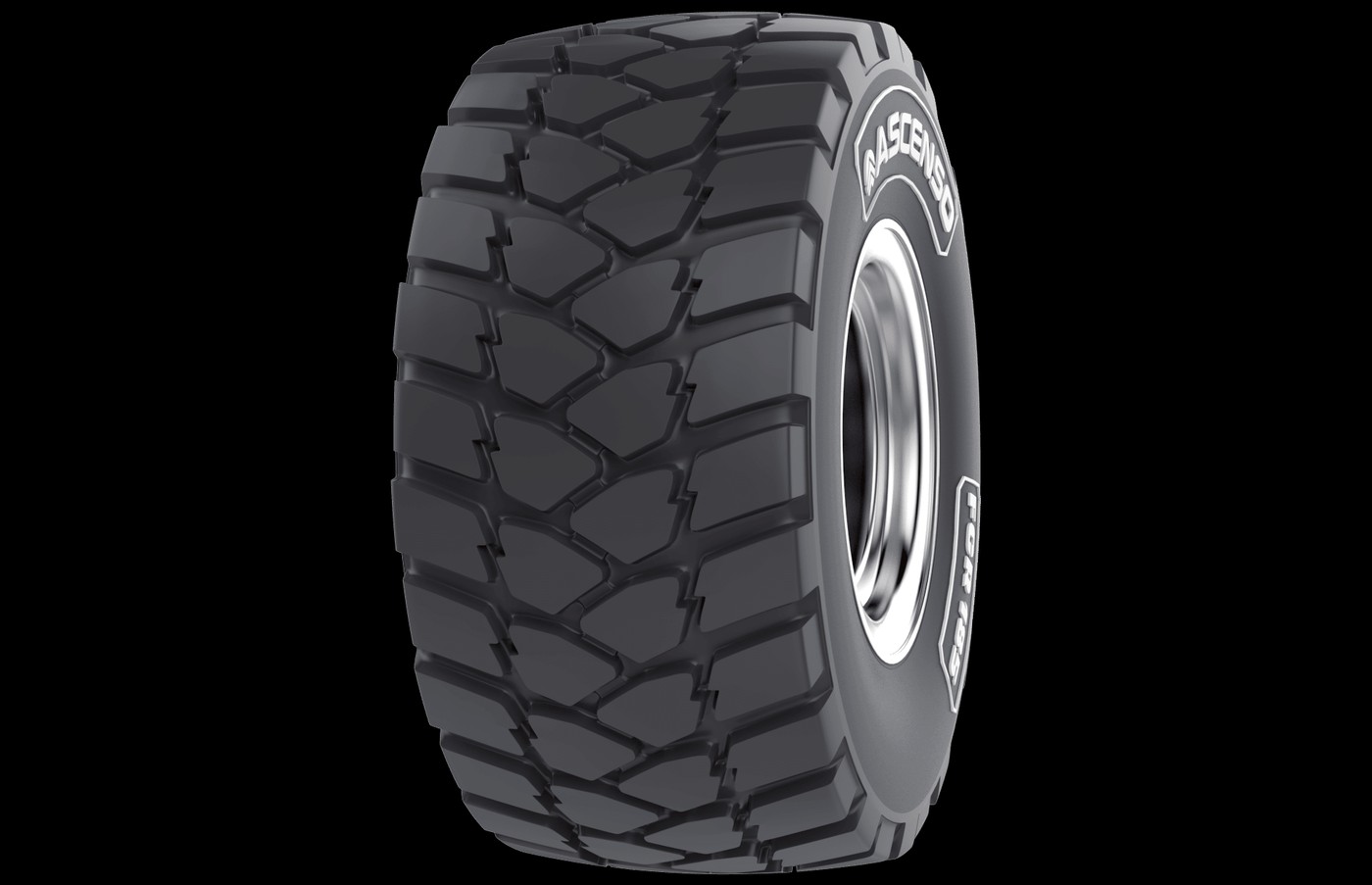 Wide-section Ascenso FCR 185 flotation radial tire with block tread for soft-surface traction and stability