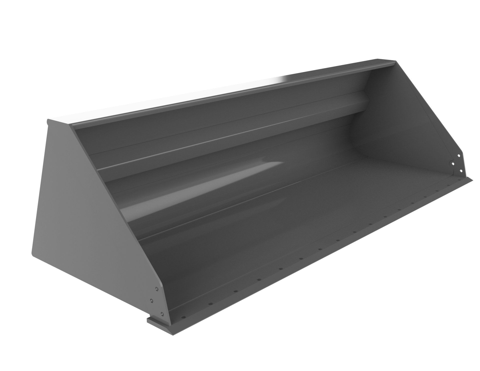 High-volume skid steer bucket for low-density materials such as snow mulch and feed