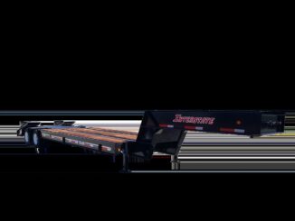 Black Interstate 70LBG gooseneck lowboy equipment trailer with wooden deck and tandem axles