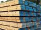 Stack of blue-end timber crane mats ready for haul